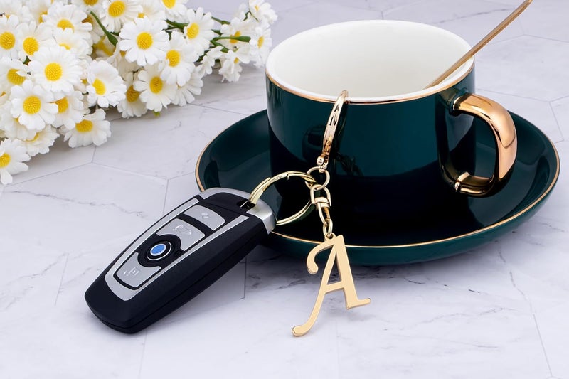 Suweibuke Cute Stainless Steel Gold Initial Letter Keychain for Women Girl, Charms for Key Handbag Backpack Bag, Personalized Gift - Image 3